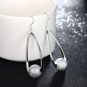 925 Silver Frosted Ball Drop Earrings Wedding Jewelry