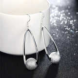 925 Silver Frosted Ball Drop Earrings Wedding Jewelry