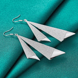925 Silver Frosted Geometric Drop Earrings Women Jewelry