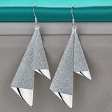 925 Silver Frosted Geometric Drop Earrings Women Jewelry