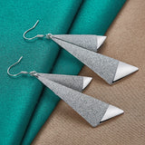 925 Silver Frosted Geometric Drop Earrings Women Jewelry