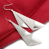 925 Silver Frosted Geometric Drop Earrings Women Jewelry