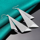 925 Silver Frosted Geometric Drop Earrings Women Jewelry