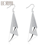 925 Silver Frosted Geometric Drop Earrings Women Jewelry