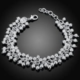 925 Silver Frosted Matte Grape Beads Chain Bracelet Wedding Jewelry