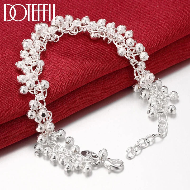 925 Silver Frosted Matte Grape Beads Chain Bracelet Wedding Jewelry