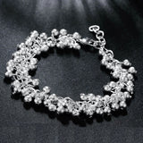 925 Silver Frosted Matte Grape Beads Chain Bracelet Wedding Jewelry