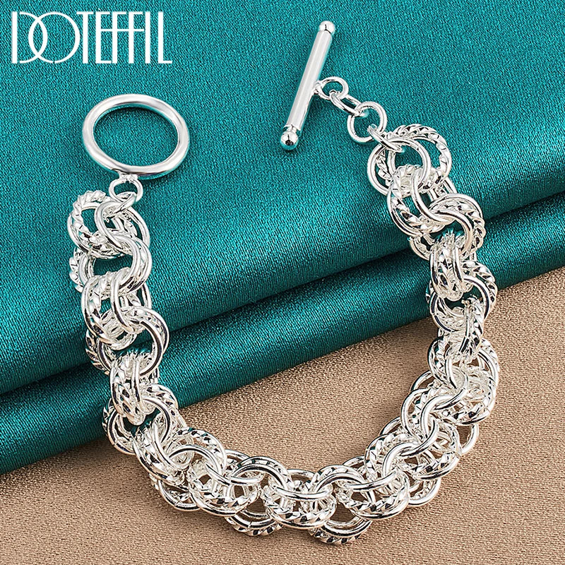 925 Silver Circle Chain Bracelet Wedding Engagement Jewelry