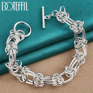 925 Sterling Silver Circle Ring Chain Bracelet for Party Wedding