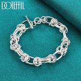 925 Sterling Silver Circle Ring Chain Bracelet for Party Wedding