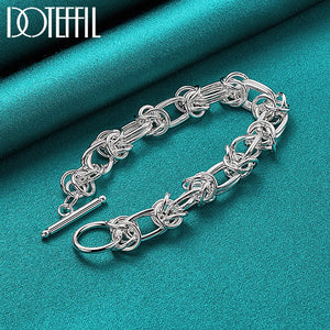 925 Sterling Silver Circle Ring Chain Bracelet for Party Wedding