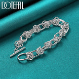 925 Sterling Silver Circle Ring Chain Bracelet for Party Wedding