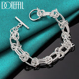 925 Sterling Silver Circle Ring Chain Bracelet for Party Wedding