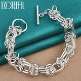 925 Sterling Silver Circle Ring Chain Bracelet for Party Wedding