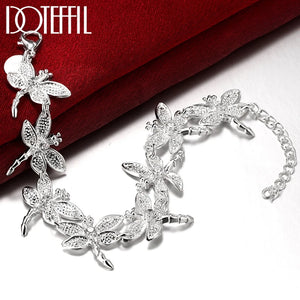 925 Sterling Silver Dragonfly Chain Bracelet Woman Charm Wedding