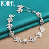 925 Silver Full Flower Bracelet Chain Women Wedding Engagement