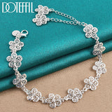 925 Silver Full Flower Bracelet Chain Women Wedding Engagement