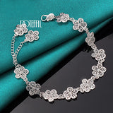 925 Silver Full Flower Bracelet Chain Women Wedding Engagement