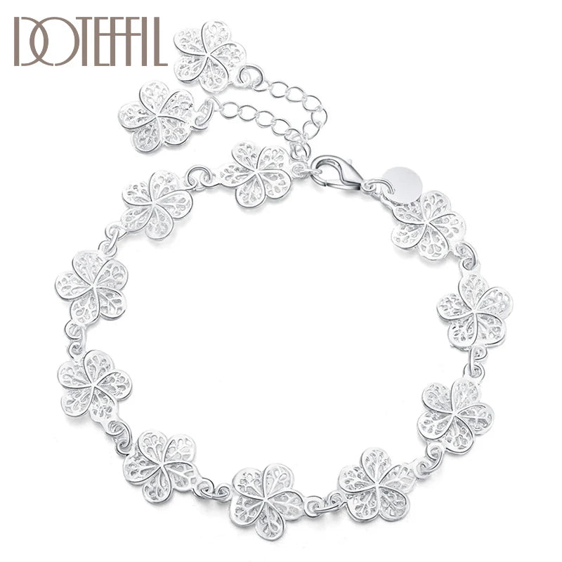 925 Silver Flower Bridal Bracelet Wedding Jewelry
