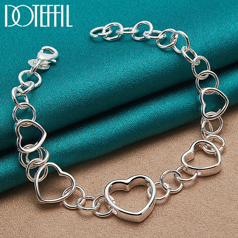 Sterling Silver Heart Bracelet Chain Wedding Jewelry