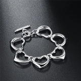 925 Silver Heart Chain Bracelet Woman Wedding Jewelry