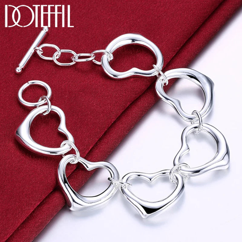 925 Silver Heart Chain Bracelet Woman Wedding Jewelry