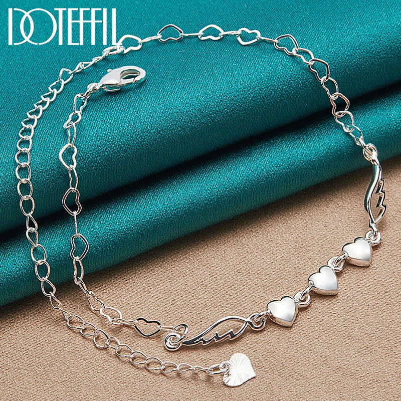 925 Silver Heart Chain Bracelet Wedding Charm Jewelry