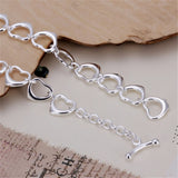 925 Sterling Silver Heart Chain Bracelet Wedding Engagement Charm Party Jewelry