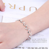 925 Sterling Silver Heart Chain Bracelet Wedding Engagement Charm Party Jewelry