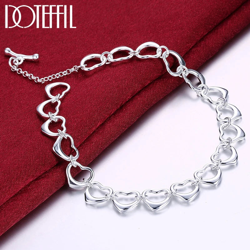 925 Sterling Silver Heart Chain Bracelet Wedding Engagement Charm Party Jewelry