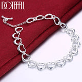 925 Sterling Silver Heart Chain Bracelet Wedding Engagement Charm Party Jewelry
