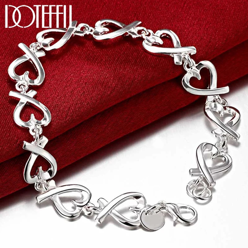 925 Sterling Silver Heart Chain Bracelet for Women