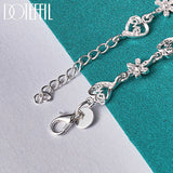 925 Silver Full Heart Love Flower Chain Bracelet Women Wedding