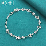 925 Silver Full Heart Love Flower Chain Bracelet Women Wedding