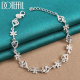 925 Silver Full Heart Love Flower Chain Bracelet Women Wedding