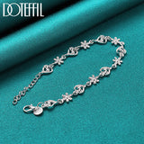 925 Silver Full Heart Love Flower Chain Bracelet Women Wedding
