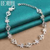 925 Silver Full Heart Love Flower Chain Bracelet Women Wedding