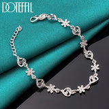 925 Silver Full Heart Love Flower Chain Bracelet Women Wedding