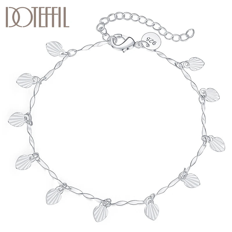 925 Silver Leaf Chain Bracelet Women Wedding Party Jewelry