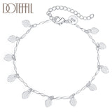 925 Silver Leaf Chain Bracelet Women Wedding Party Jewelry
