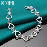 925 Silver Heart Chain Bracelet Women's Wedding Party Charm Jewelry
