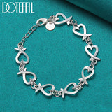 925 Silver Heart Chain Bracelet Women's Wedding Party Charm Jewelry