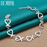 925 Silver Heart Chain Bracelet Women's Wedding Party Charm Jewelry