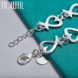 925 Silver Heart Chain Bracelet Women's Wedding Party Charm Jewelry