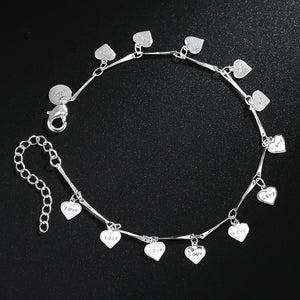 925 Silver Full Love Heart Pendant Bracelet Chain for Women