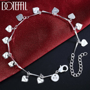 925 Silver Full Love Heart Pendant Bracelet Chain for Women