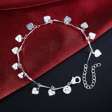 925 Silver Full Love Heart Pendant Bracelet Chain for Women
