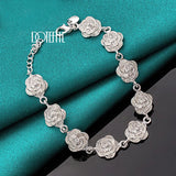 925 Silver Rose Flower Chain Bracelet Wedding Jewelry