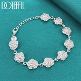 925 Silver Rose Flower Chain Bracelet Wedding Jewelry