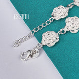 925 Silver Rose Flower Chain Bracelet Wedding Jewelry